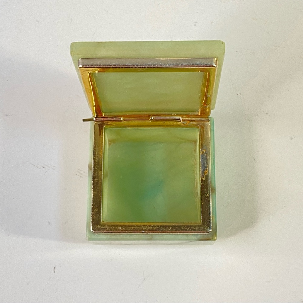 Italian Alabaster Green Square Hinged Trinket Box, Floral Lid - Picture 13 of 15